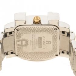 Pre Owned Aigner White Mother of Pearl Stainless Steel and Diamonds Genua Due A31600 Women's Wristwatch 31 mm