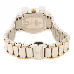 Pre Owned Aigner White Mother of Pearl Stainless Steel and Diamonds Genua Due A31600 Women's Wristwatch 31 mm