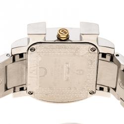 Pre Owned Aigner White Mother of Pearl Stainless Steel and Diamonds Genua Due A31600 Women's Wristwatch 31 mm