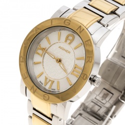 Pre Owned Aigner Silver White Gold-Plated Stainless Steel Cortina A26300 Women's Wristwatch 36 mm