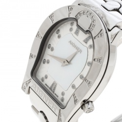 Pre Owned Aigner Mother of Pearl Stainless Steel and Diamonds Ravenna A02400 Women's Wristwatch 30 mm