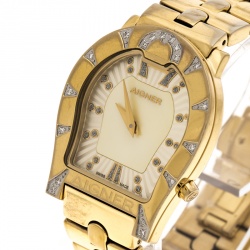 Pre Owned Aigner Yellow Mother of Pearl Gold Plated Steel and Diamonds Ravenna A02400 Women's Wristwatch 30 mm