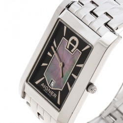 Pre Owned Aigner Black Mother of Pearl Stainless Steel BNIB A32122 Women's Wristwatch 28 mm