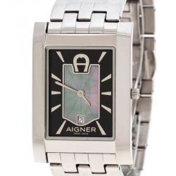 Pre Owned Aigner Black Mother of Pearl Stainless Steel BNIB A32122 Women's Wristwatch 28 mm