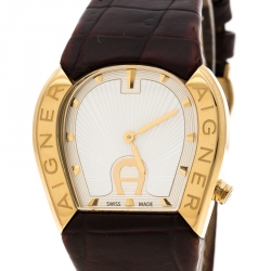 Pre Owned Aigner White Mother of Pearl Gold Plated Stainless Steel Cremona A40200 Women's Wristwatch 36 mm
