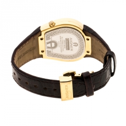 Pre Owned Aigner White Mother of Pearl Gold Plated Stainless Steel Cremona A40200 Women's Wristwatch 36 mm