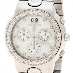 Aigner White Mother of Pearl Stainless Steel and Diamonds Ancona A18100 Women's Wristwatch 40 mm