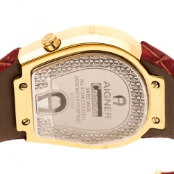 Pre Owned Aigner White Mother of Pearl Gold Plated Stainless Steel Cremona A40200 Women's Wristwatch 36 mm