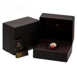 Pre Owned Aigner White Mother of Pearl Gold Plated Stainless Steel Cremona A40200 Women's Wristwatch 36 mm