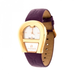 Pre Owned Aigner Mother of Pearl Gold Plated Stainless Steel Venezia Women's Wristwatch 36MM