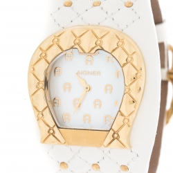 مملوكة مسبقًا ساعة يد نسائية أيغنر لاكويلا A41200 صدف ستانليس ستيل مطلي ذهب أبيض 36 مم