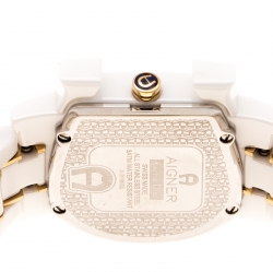 Pre Owned Aigner White Mother of Pearl Two Tone Stainless Steel Ceramic Genua Due A31600 Women's Wristwatch 33 mm