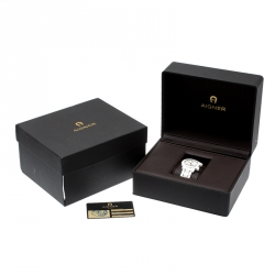 Pre Owned Aigner White Mother of Pearl Two Tone Stainless Steel Ceramic Genua Due A31600 Women's Wristwatch 33 mm