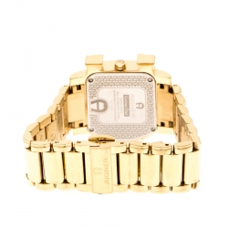 Pre Owned Aigner White Mother of Pearl Gold Plated Stainless Steel Diamonds Genua Due A31600 Women's Wristwatch 31 mm