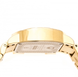 Pre Owned Aigner White Mother of Pearl Gold Plated Stainless Steel Diamonds Genua Due A31600 Women's Wristwatch 31 mm