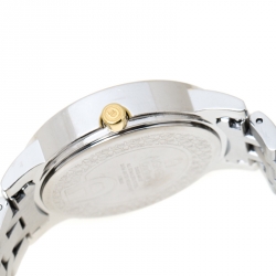 Pre Owned Aigner White Mother of Pearl Two-Tone Stainless Steel Diamonds Cortina A26300 Women's Wristwatch 36 mm