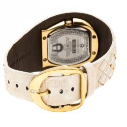 Pre Owned Aigner White Mother of Pearl Gold Plated Stainless Steel L'Aquila A41200 Women's Wristwatch 36 mm