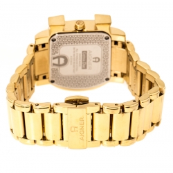 Pre Owned Aigner White Mother of Pearl Gold Plated Stainless Steel Diamonds Genua Due A31600 Women's Wristwatch 31 mm