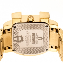 Pre Owned Aigner White Mother of Pearl Gold Plated Stainless Steel Diamonds Genua Due A31600 Women's Wristwatch 31 mm