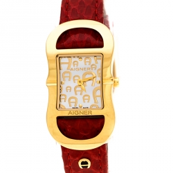 Pre Owned Aigner Mother of Pearl Gold Plated Stainless Steel Cesena A53200 Women's Wristwatch 23 mm