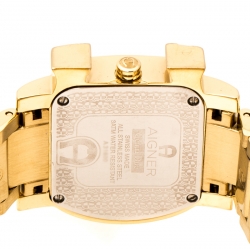 Pre Owned Aigner White Mother of Pearl Gold Plated Stainless Steel Diamonds Genua Due A31600 Women's Wristwatch 31 mm