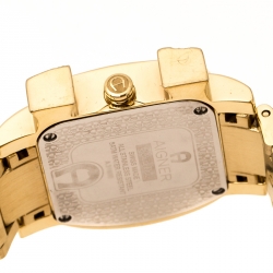 Pre Owned Aigner White Mother of Pearl Gold Plated Stainless Steel Diamonds Genua Due A31600 Women's Wristwatch 31 mm