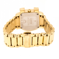 Pre Owned Aigner White Mother of Pearl Gold Plated Stainless Steel Diamonds Genua Due A31600 Women's Wristwatch 31 mm