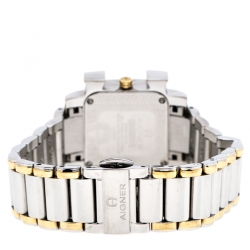 Pre Owned Aigner Mother of Pearl Two-Tone Stainless Steel Diamonds Genua Due A31600 Women's Wristwatch 31 mm