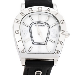 Pre Owned Aigner Mother Of Pearl Stainless Steel Leather Amalfi A32200 Women's Wristwatch 27 mm