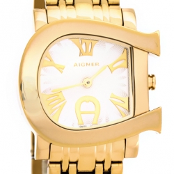 Pre Owned Aigner Silver Yellow Gold Plated Stainless Steel Genua Due A31600 Women's Wristwatch 31 mm