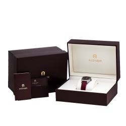 Pre Owned Aigner Red Mother Of Pearl Stainless Steel Bergamo A137201 Women's Wristwatch 34 mm