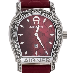 Pre Owned Aigner Red Mother Of Pearl Stainless Steel Bergamo A137201 Women's Wristwatch 34 mm