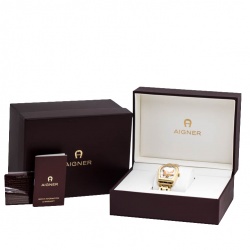 Pre Owned Aigner Silver Orange Butterfly Motif Gold Plated Stainless Steel Verona A48300 Women's Wristwatch 36 mm