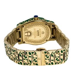 Pre Owned Aigner Green Gold Tone Stainless Steel Faenza A134300 Women's Wristwatch 34 mm