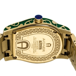 Pre Owned Aigner Green Gold Tone Stainless Steel Faenza A134300 Women's Wristwatch 34 mm