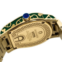 Pre Owned Aigner Green Gold Tone Stainless Steel Faenza A134300 Women's Wristwatch 34 mm