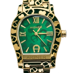 Pre Owned Aigner Green Gold Tone Stainless Steel Faenza A134300 Women's Wristwatch 34 mm