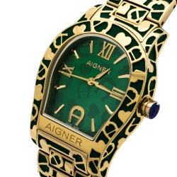Pre Owned Aigner Green Gold Tone Stainless Steel Faenza A134300 Women's Wristwatch 34 mm