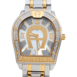 Aigner Mother Of Pearl Two-Tone Stainless Steel Diamond Verona A48100 Women's Wristwatch 33 mm