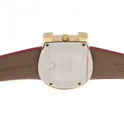 Pre Owned Aigner Genua Quartz Mother Of Pearl Diamond Dial Gold Tone Stainless Steel Pink Leatjher Womens Watch 37 MM