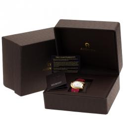 Pre Owned Aigner Genua Quartz Mother Of Pearl Diamond Dial Gold Tone Stainless Steel Pink Leatjher Womens Watch 37 MM