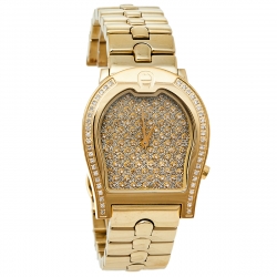 Pre Owned ساعة يد نسائية أيغنر فيرونا ايه01100 ألماس و ستانلس ستيل مطلي ذهب أصفر 33 مم
