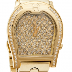 Pre Owned ساعة يد نسائية أيغنر فيرونا ايه01100 ألماس و ستانلس ستيل مطلي ذهب أصفر 33 مم