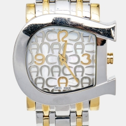 Pre Owned Aigner Mother of Pearl Two Tone Stainless Steel Genua Due A31600 Women's Wristwatch 31 mm