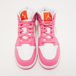 Pre Owned Air Jordan's Pink/White Fabric and Leather Jordan 1 Mid Sneakers Size 38