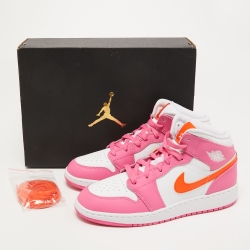 Pre Owned Air Jordan's Pink/White Fabric and Leather Jordan 1 Mid Sneakers Size 38