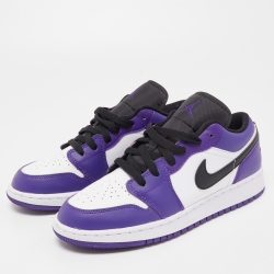 Pre Owned Air Jordans Tricolor Leather Air Jordan 1 Court Purple Sneakers Size 37.5