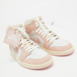 Pre Owned Air Jordans Pink/White Suede and Leather Air Jordan 1 Sneakers Size 37.5