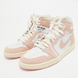 Pre Owned Air Jordans Pink/White Suede and Leather Air Jordan 1 Sneakers Size 37.5