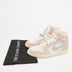 Pre Owned Air Jordans Pink/White Suede and Leather Air Jordan 1 Sneakers Size 37.5